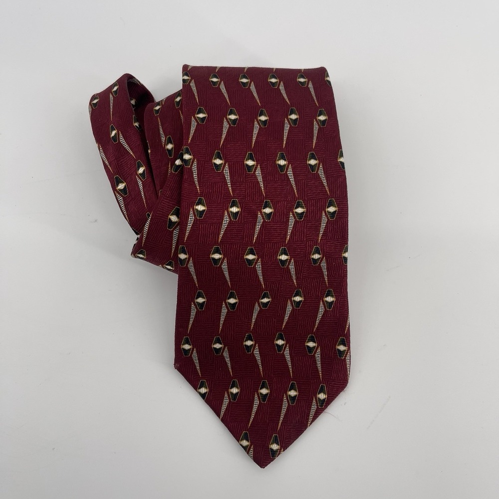 NEO Bill Blass Corbata Vintage de Seda Burdeos Geométrica